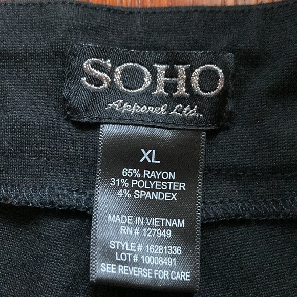 SOHO APPAREL LTD. Black pull on pants. Fits like leggings. Comfortable. Size XL - Picture 2 of 8